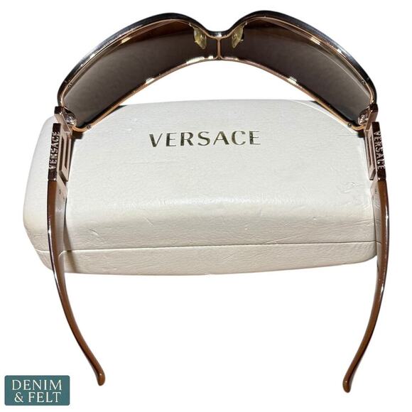 Versace 2072-B 1052/13 Shield Sunglasses Brown Gold Greca Logo Italy 120mm - Picture 9 of 15